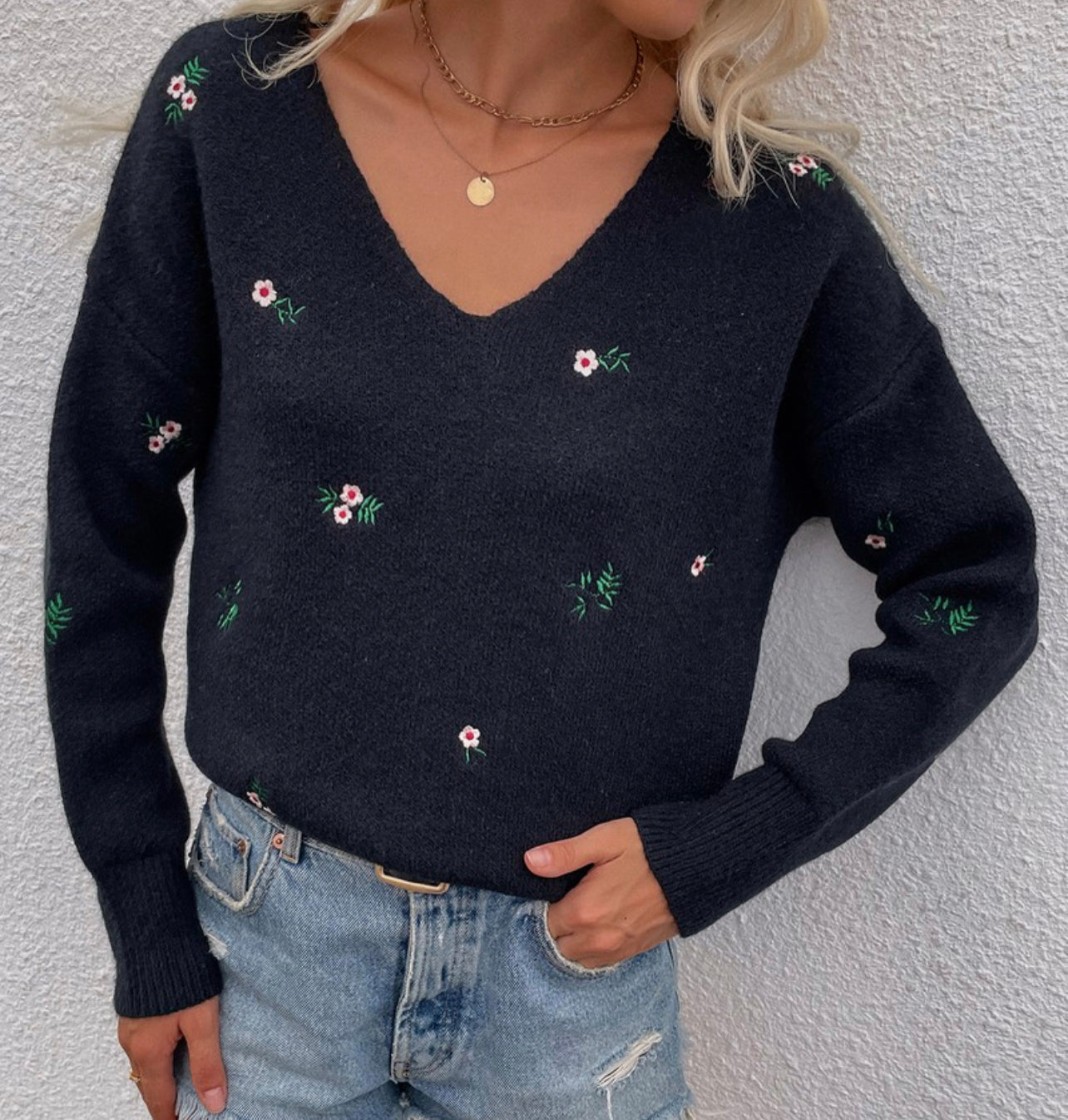 Black Floral Sweater