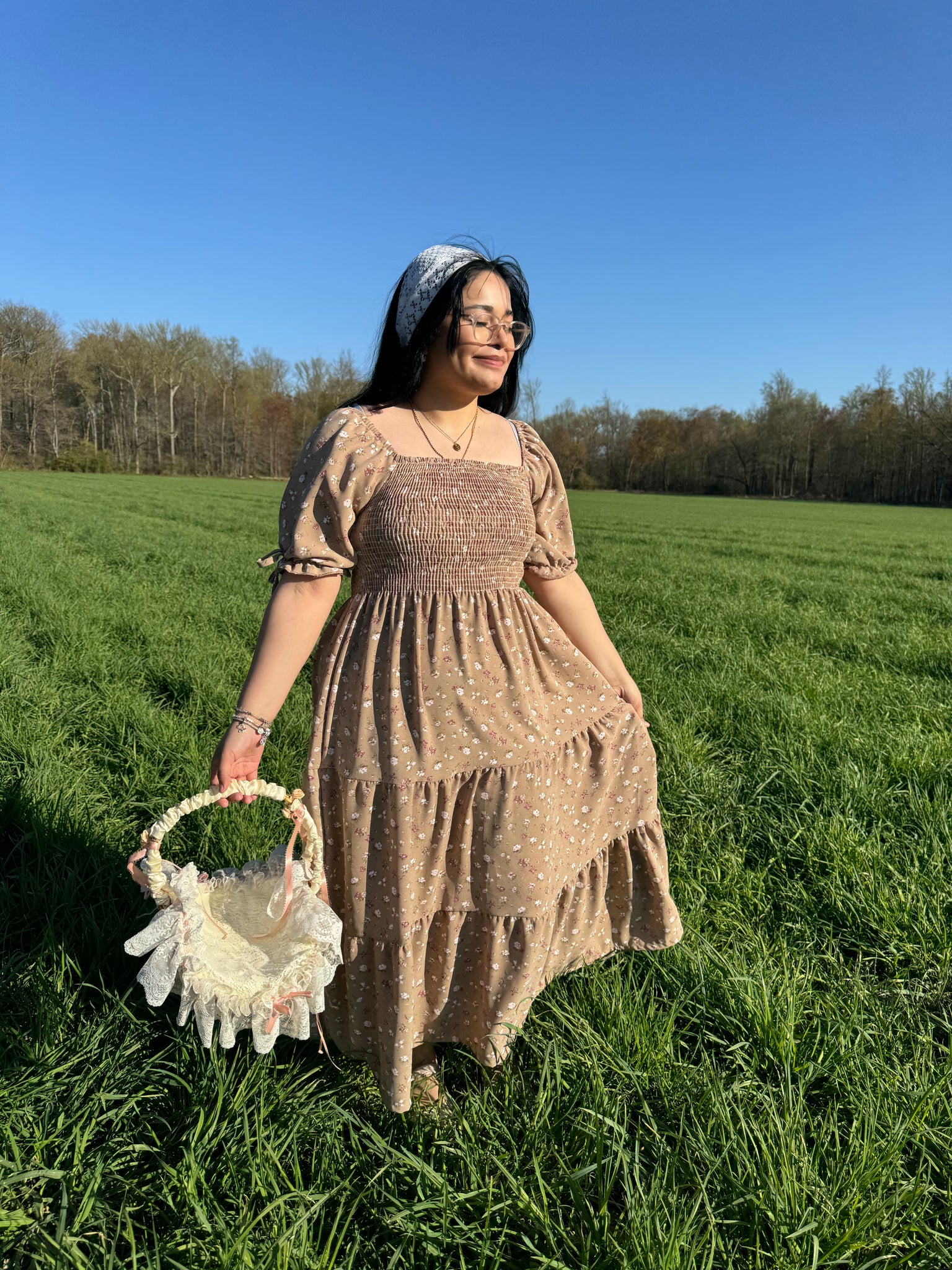 Beige Floral Dress