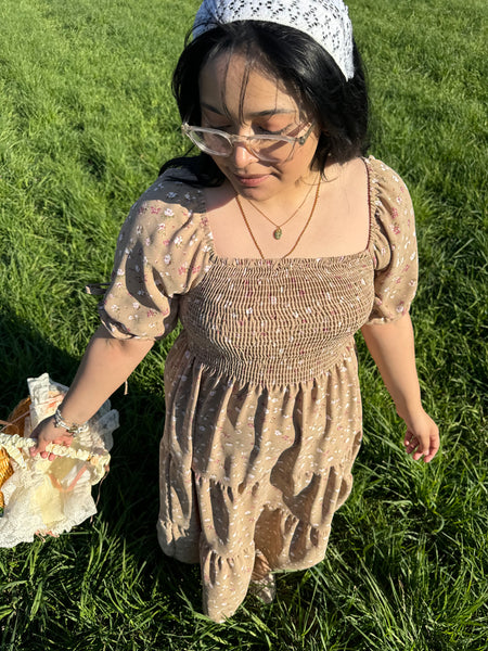 Beige Floral Dress