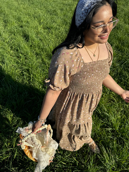 Beige Floral Dress